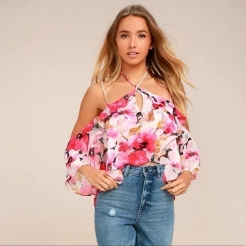 Lulus Cold Shoulder Floral Ruffle Blouse - Picture 3 of 7